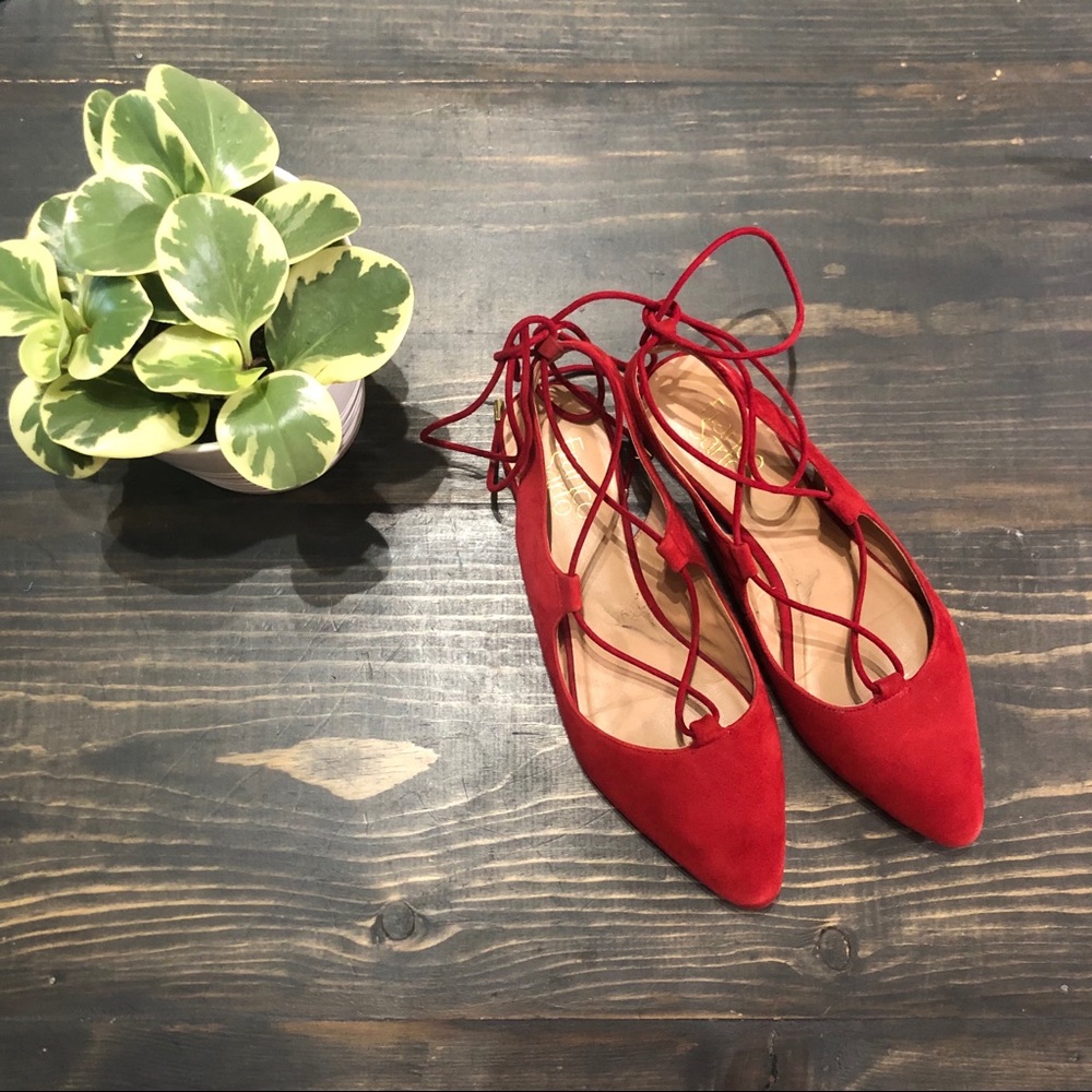 🌺Franco Sarto Red Lace up Flats sz 7.5